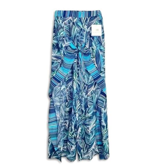 New! La Blanca Sketched Leaves Side Slit Waist Tie Cover Up Pants - Picture 5 of 6